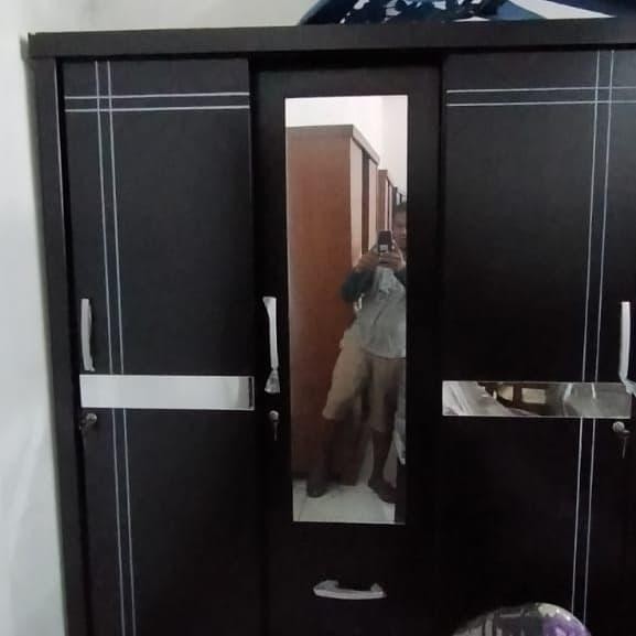 lemari baju 3 pintu sliding minimalis lemari pakaian - Hitam