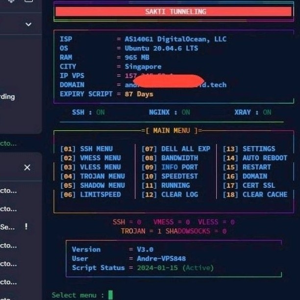 VPS Tunneling + Autoscript Premium (SSH, XRAY, NoobVPN) + Bot Tele "Server DO"