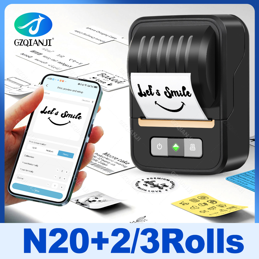 

N20 Portable Mini Label Printer Thermal Adhesive Sticker Print Maker Inkless Pocket Bluetooth Machine White Color Paper Rolls