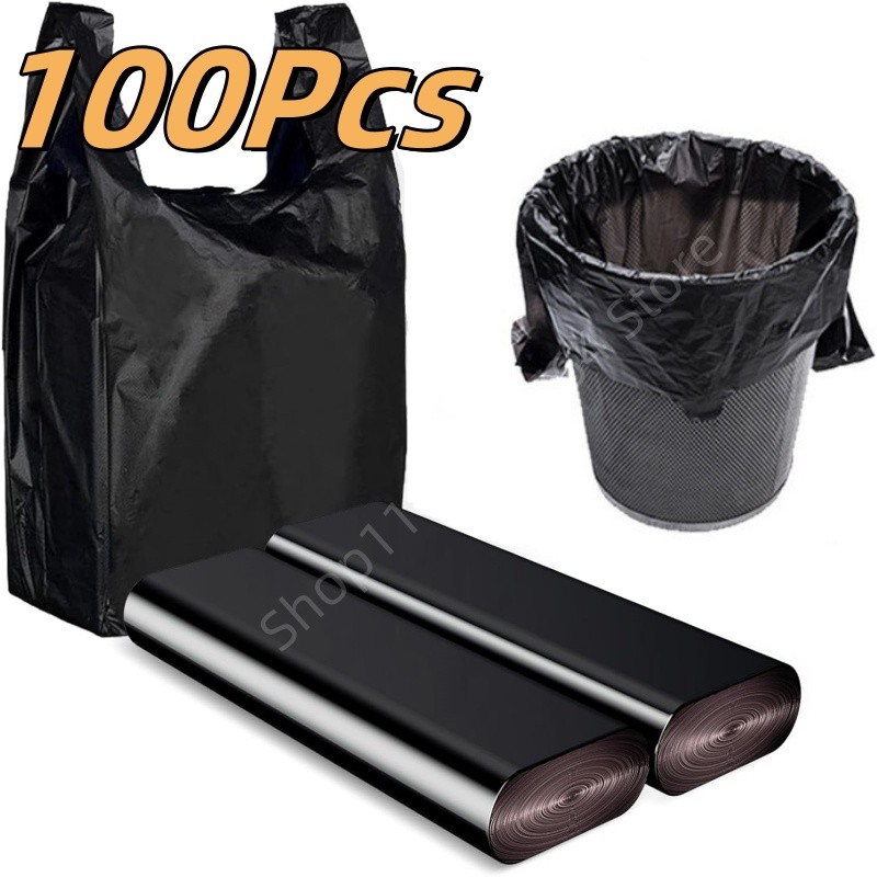 

100Pcs Black Vest Bags Thicken Disposable Garbage Bags Kitchen Storage Trash Can Liner Bags Protect Privacy Plastic Waste Bags
