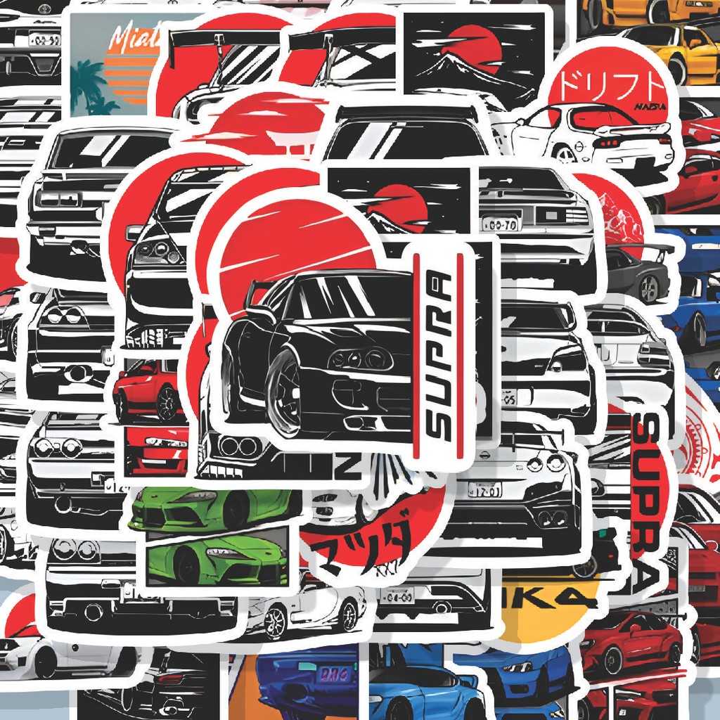 

100PCS Lucu Stiker JDM Supercar V2 Stiker Aesthetic Stiker Anti Air Stikers Berperekat Waterproof sticker decal buat Motor Helm Buku Journal Koper Casing HP Laptop Botol Minum Hadiah anak