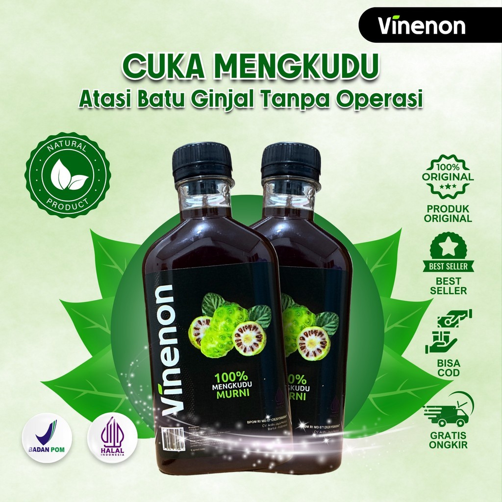 

PAKET 2 BOTOL VINENON Cuka Mengkudu 100% Asli - Hancurkan Batu Ginjal - Normalkan Asam Urat - HALAL