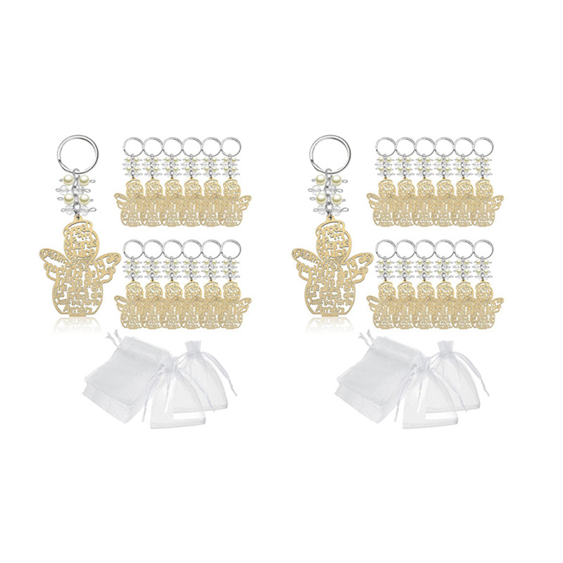 

CEA 40Pcs Baptism Angel Key Ring Baptism Wood Keychain Baptism Favor Baptismal Souvenirs Communion Favors For Boy Or Girl