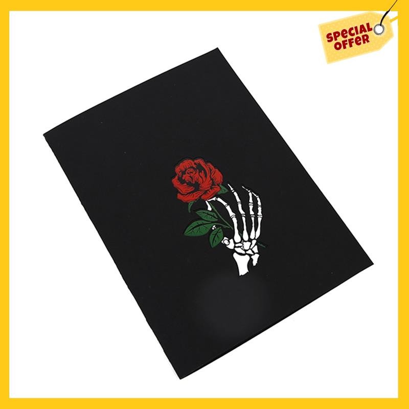

A45G-3D Halloween Greeting Card Festival Party Invitation Holiday Postcard Gift Skeleton Skull Rose Horror Greeting Card
