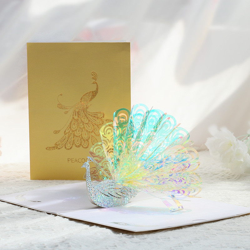 

3D Peacock Birthday Card Pop-up Greeting Cards Postcard Party Wedding Invitation Decorations Creative Girl Gift