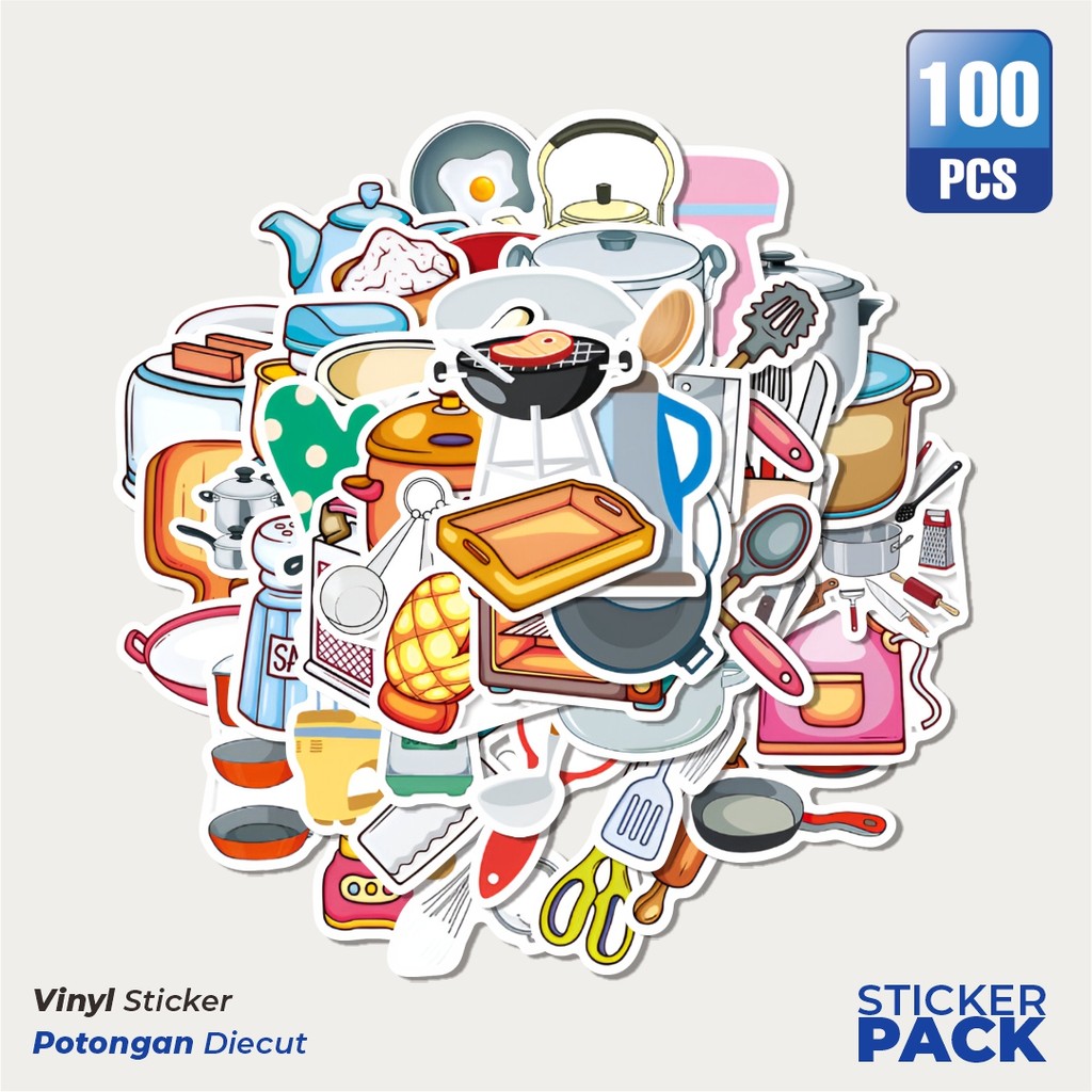 

Super Hemat! 100 PCS Stiker Stiker Kitchen Set Tool [Alat Set Dapur] Waterproof Aesthetic- Untuk Laptop, Motor, dan Helm - Paper Stationery Pack
