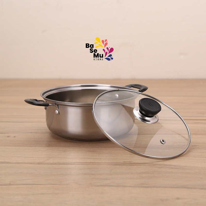 Panci Stainless Steel Pegangan Tunggal Panci Sup Pegangan Ganda Serbaguna