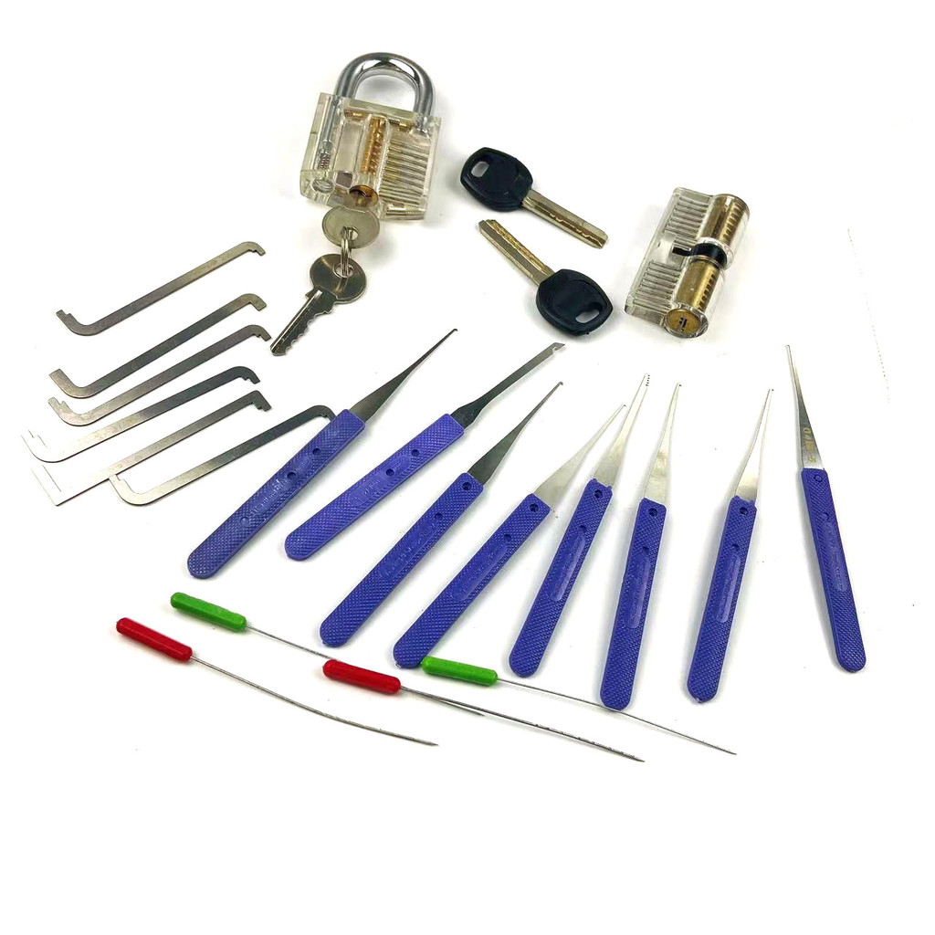 4 in 1 Lockpick Practice Set for Beginner,Locksmith Training Kit with Transparent Lock,Tension Push 