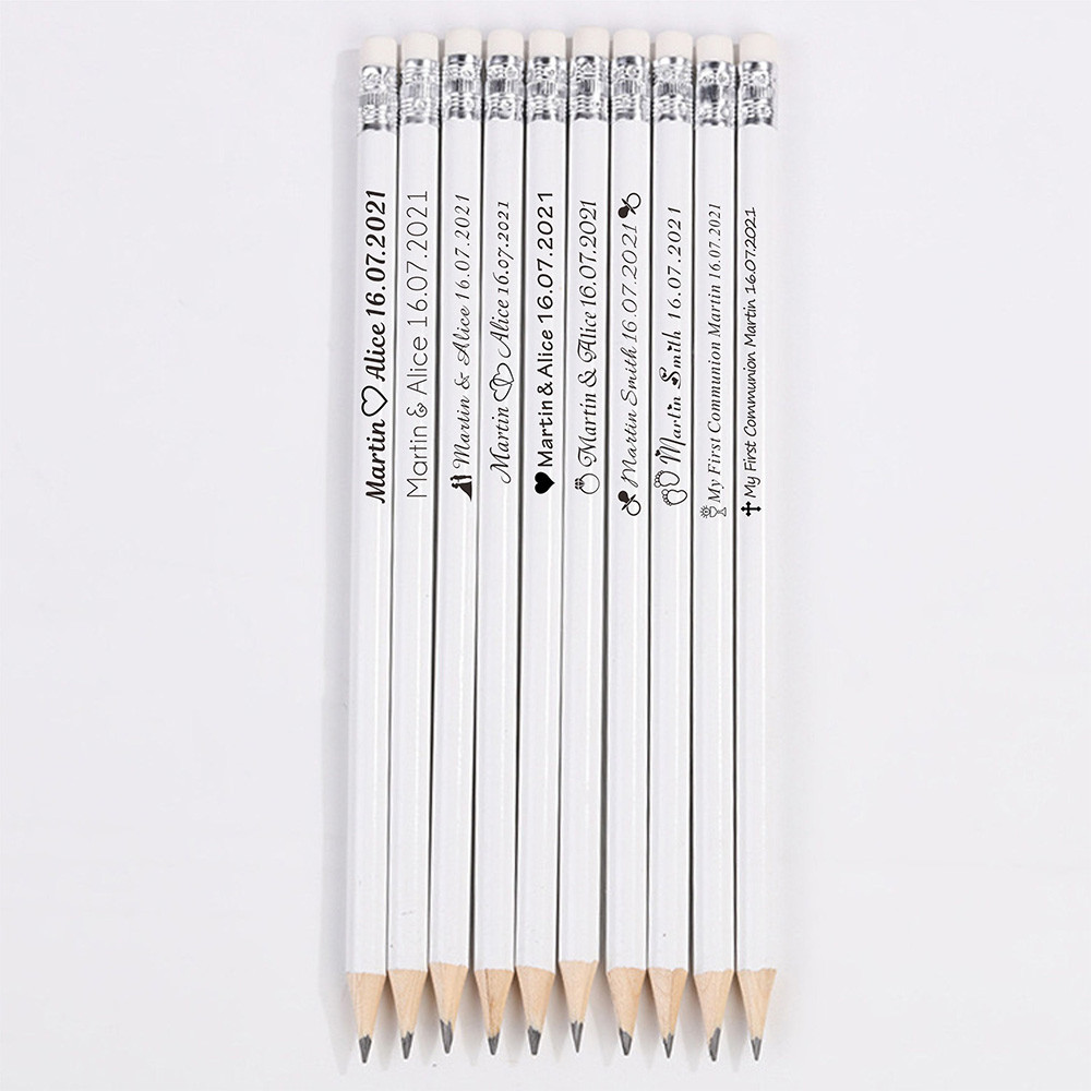 

Free Personalized Engraved Wooden Pencils Customized School Decor Pen With Eraser Wedding Gift Favors Baby Shower Party 19CM