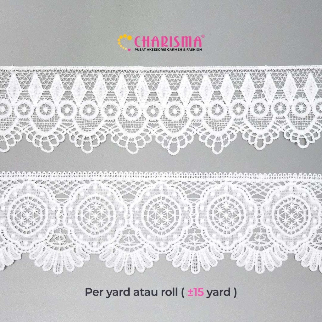 Charisma Renda Bordir Guiper Putih - Renda Bordir / Lebar 8cm / Harga Per Roll