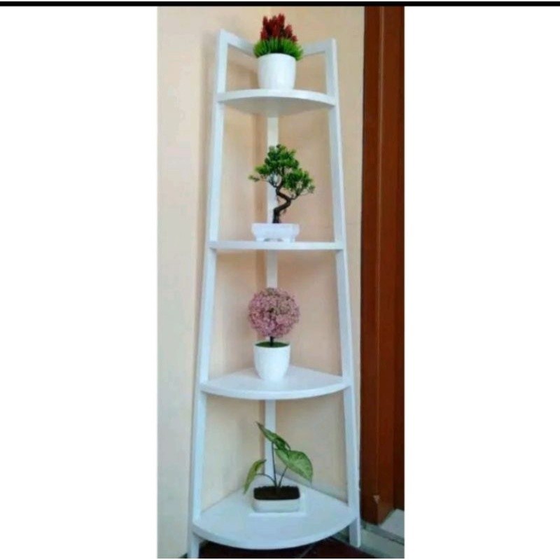 rak bunga sudut minimalis 4 tangga