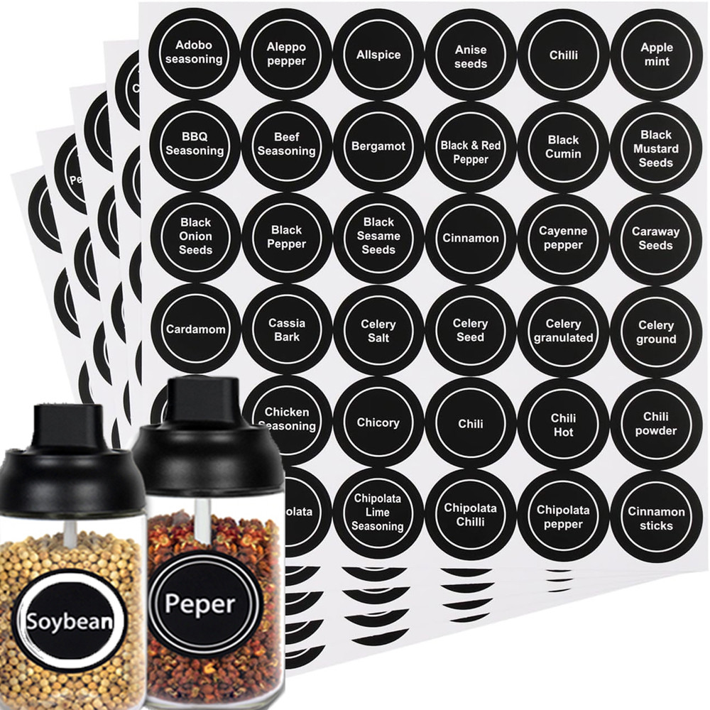 

180PCS Spice Stickers Kitchen Jar Spice Bottle Label Kitchen Label Food Storage Stickers Waterproof Blackboard Label Stickers