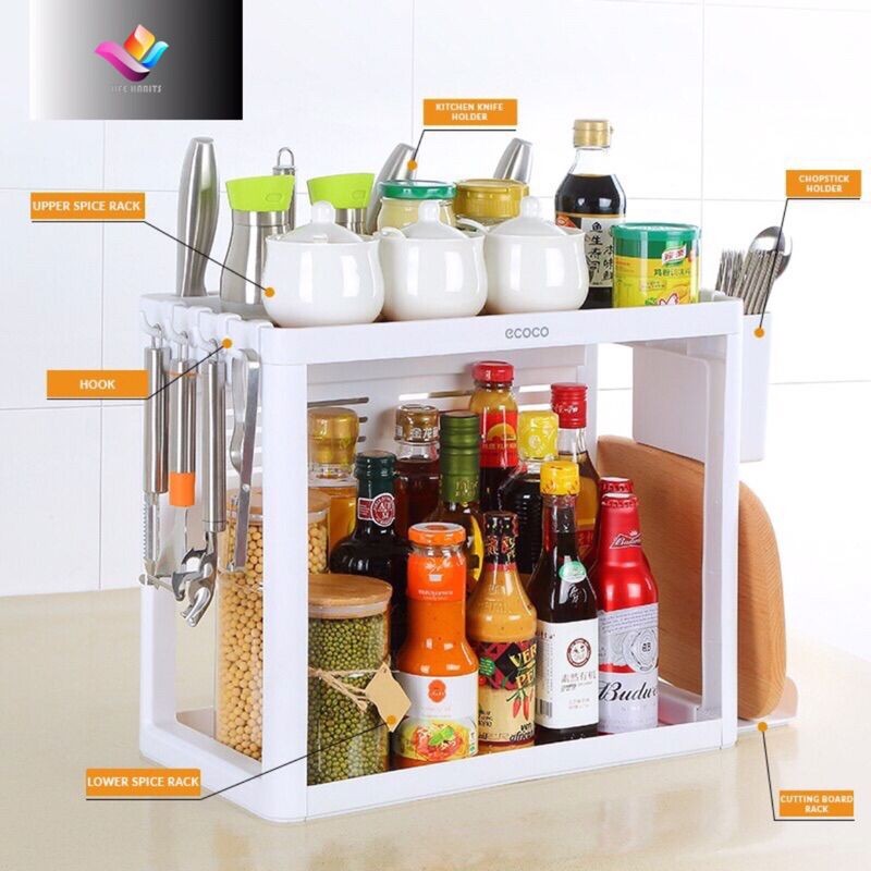

Multifunctional Desktop Kitchen Shelf ( Model D ) White - Rak Tempat Dapur Bumbu Pisau Sendok Dapur