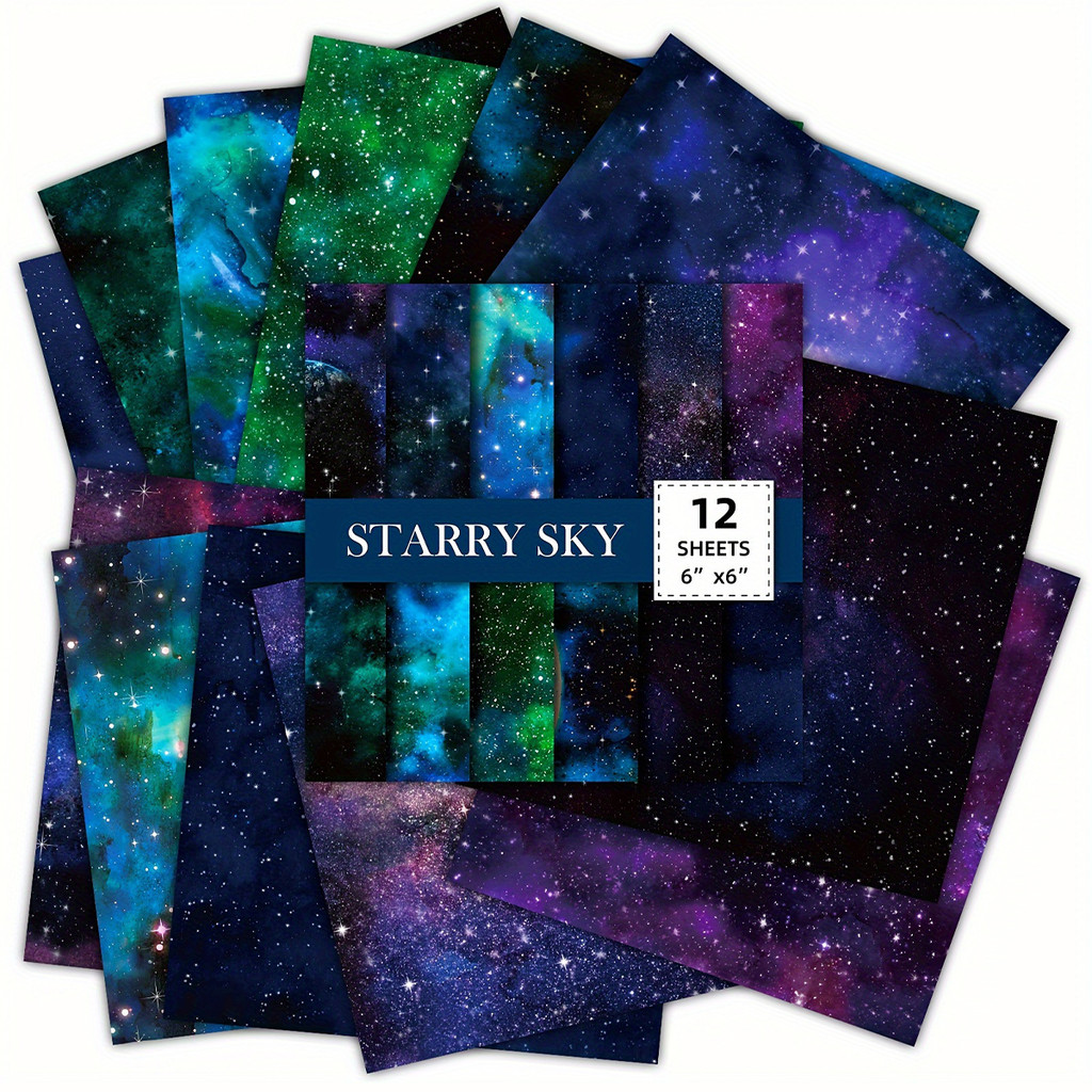 

12pcs Galaxy Starry Sky Scrapbooking Papers Pack DIY Album Background Crafts Supplies Making Scrapbook Material Paper Pads Card