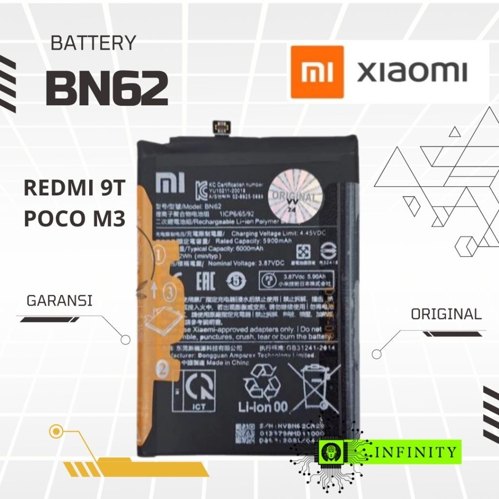 BATERAI XIAOMI BN62 ORIGINAL 100%  POCO M3 REDMI 9T XIAOMI BN62