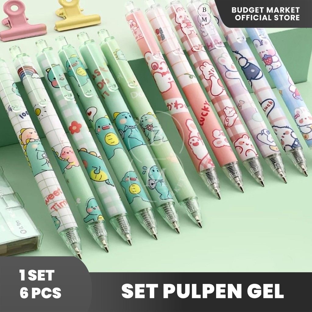 

Pulpen Motif 1 Set 6 pcs / Bolpen Gel Karakter Lucu / Pen Gel 0,5mm / Ballpoint Mekanik