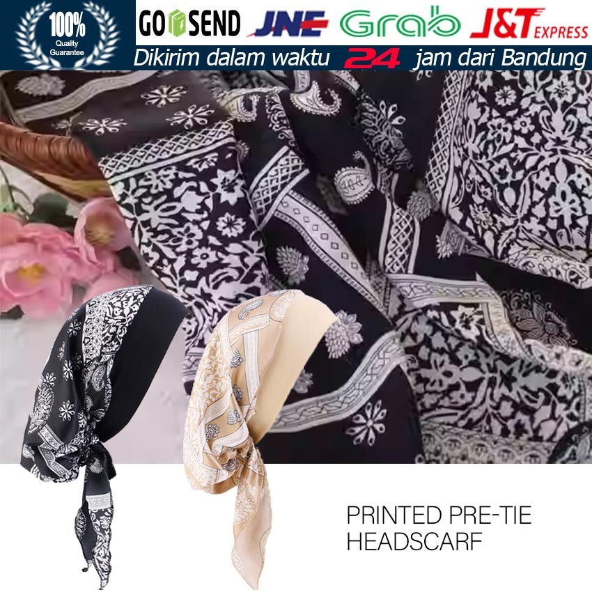 Kerudung Turban Instan Motif Batik Lipit Elegan Bahan Jersey Korea Adem Cocok Untuk Acara Formal dan