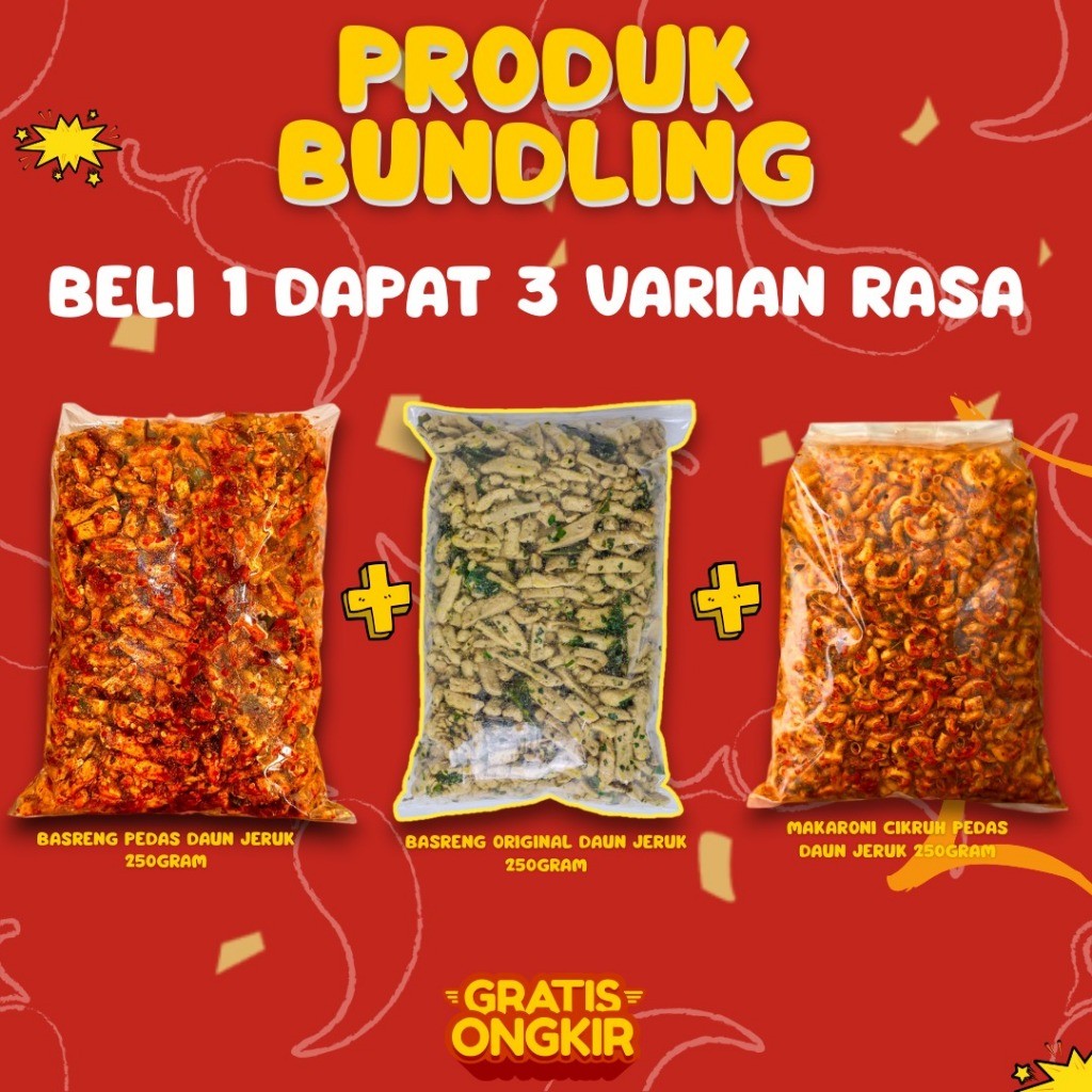

Lecy.store2 Bundling Beli 1 Dapat 3 Basreng Pedas 250gr & Basreng Original 250gr & Makaroni Pedas 250gr Bumbu Cikruh Gratis Ongkir