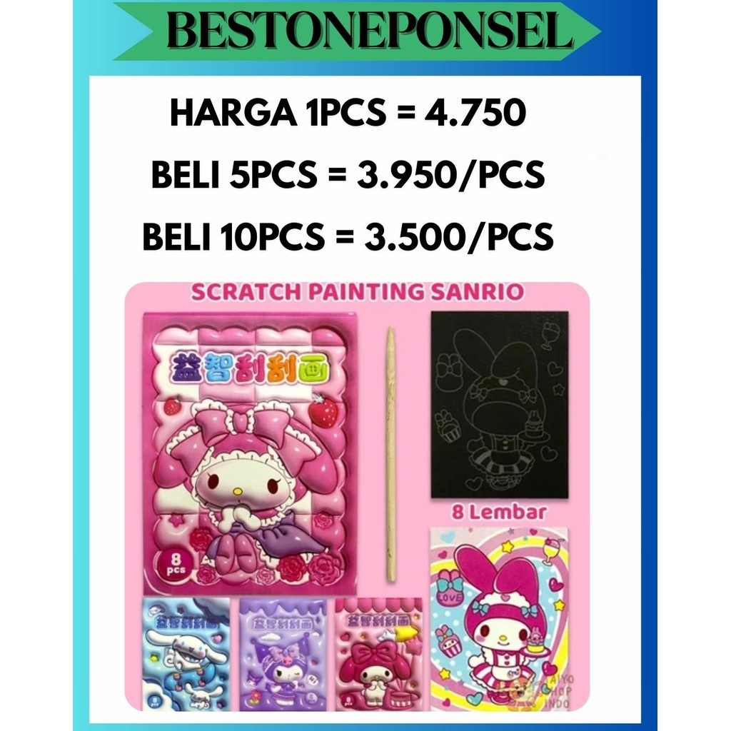 

BOP MAINAN EDUKASI DIY SCRATCH PAINTING SANRIO 3D BUKU KARTU GORES ANAK WARNA LUKIS PAINT