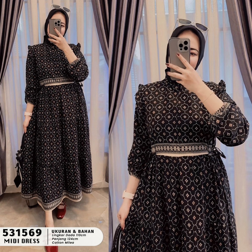 BEST SELLER EXTU HERITAGE - RESTY MIDI DRESS ELEGAN MUSLIMAH BUSUI FRIENDLY DRESS MIDI COTTON MILEA