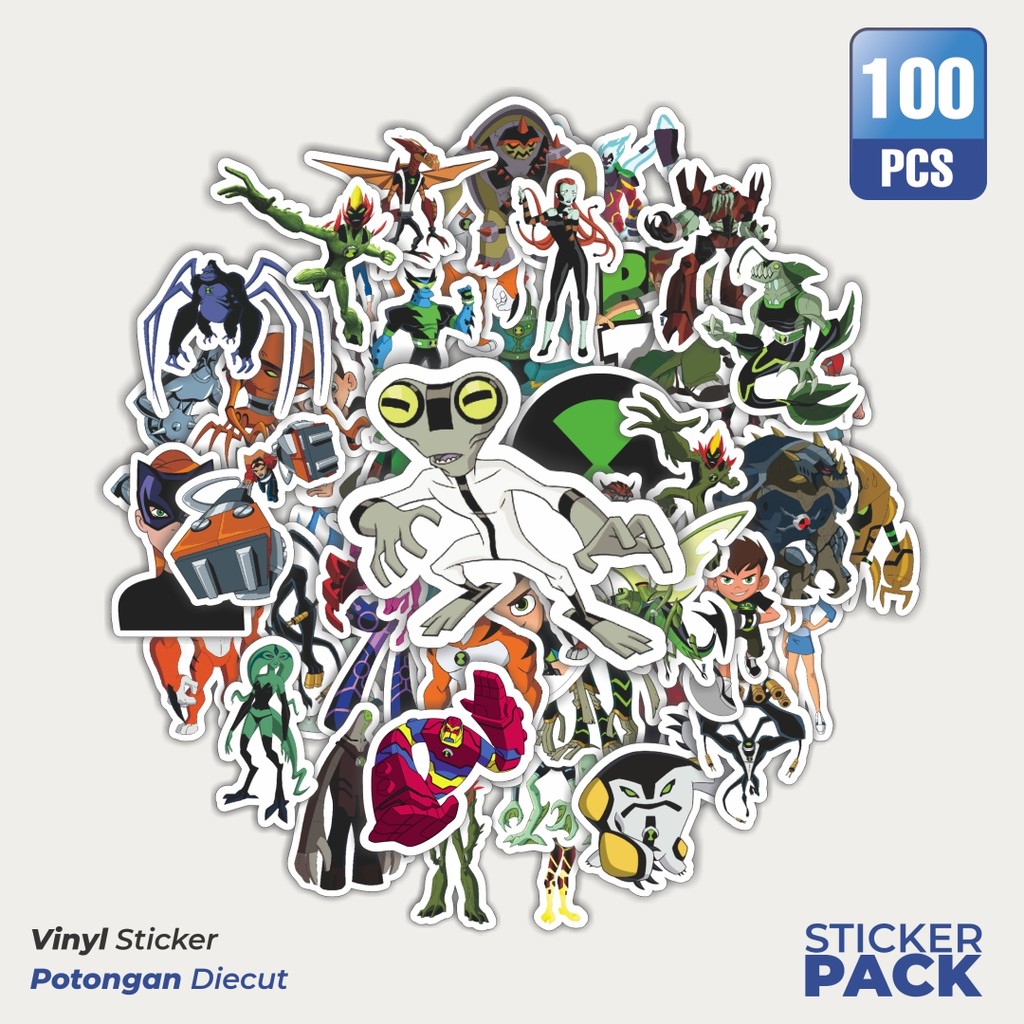 

100 PCS STIKER Kartun Series Ben Ten Karakter Mix 4 Waterproof Aesthetic- Untuk Laptop, Motor, dan Helm - Paper Stationery Pack