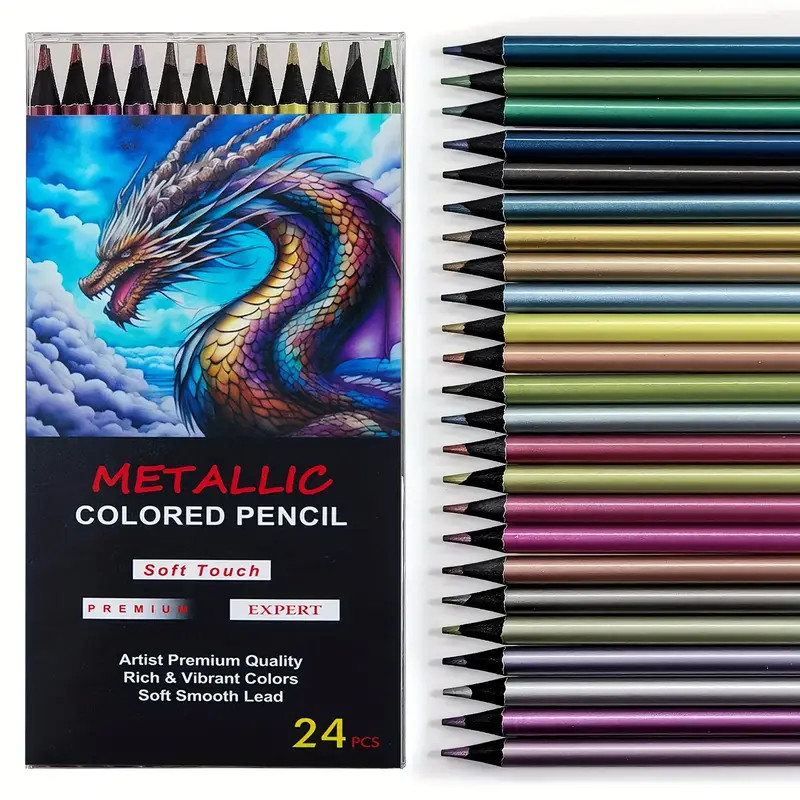 

12/24 Colors Metallic Colored Pencil Drawing and Sketching Set Colored Pencil DIY Art Supplies Coloring Home Painting