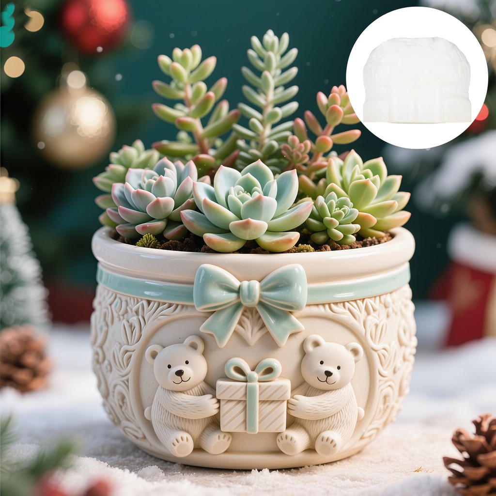 

Bow Cute Bear Relief Succulent Plant Flower Pot Resin Silicone Mold Gift Box Bear Relief Storage Box Gypsum Molds gift