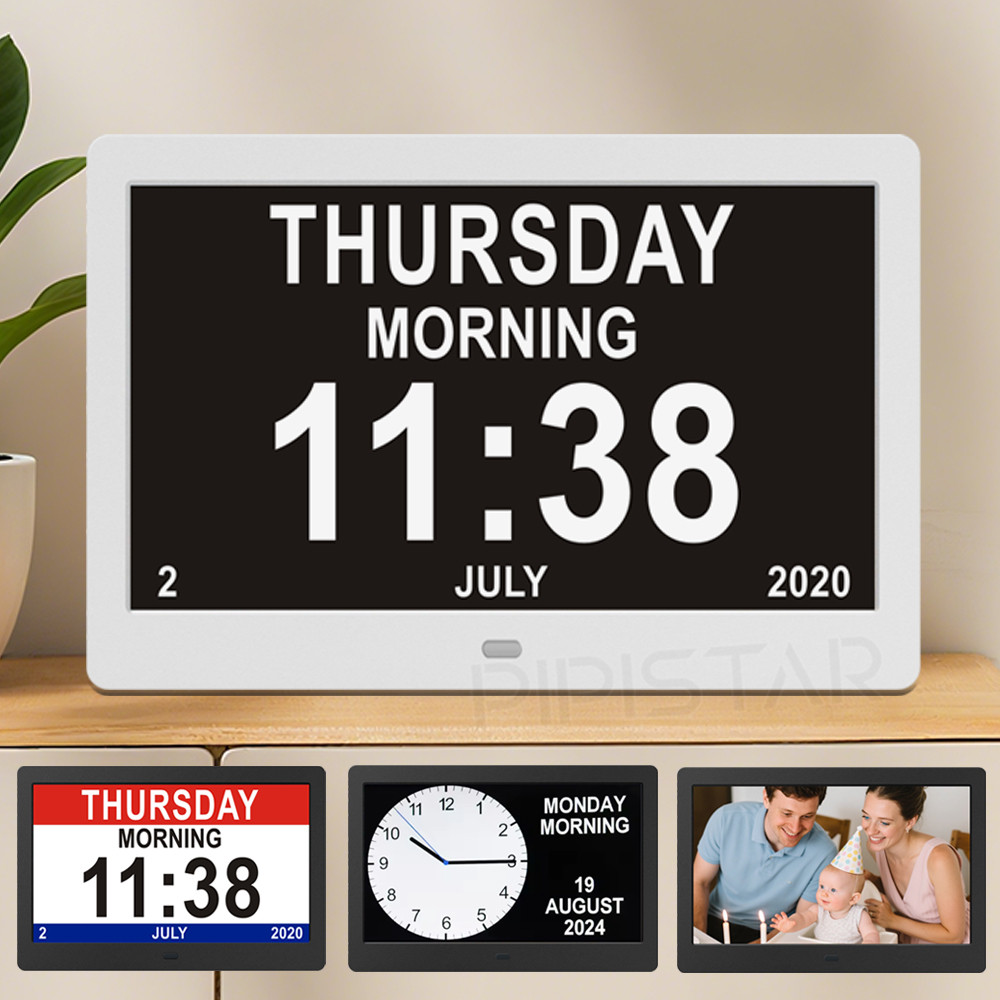 

10.1/7-inch calendar frame dementia clock displays time, date, weather forecast, smart desktop clock can be hung on the wall
