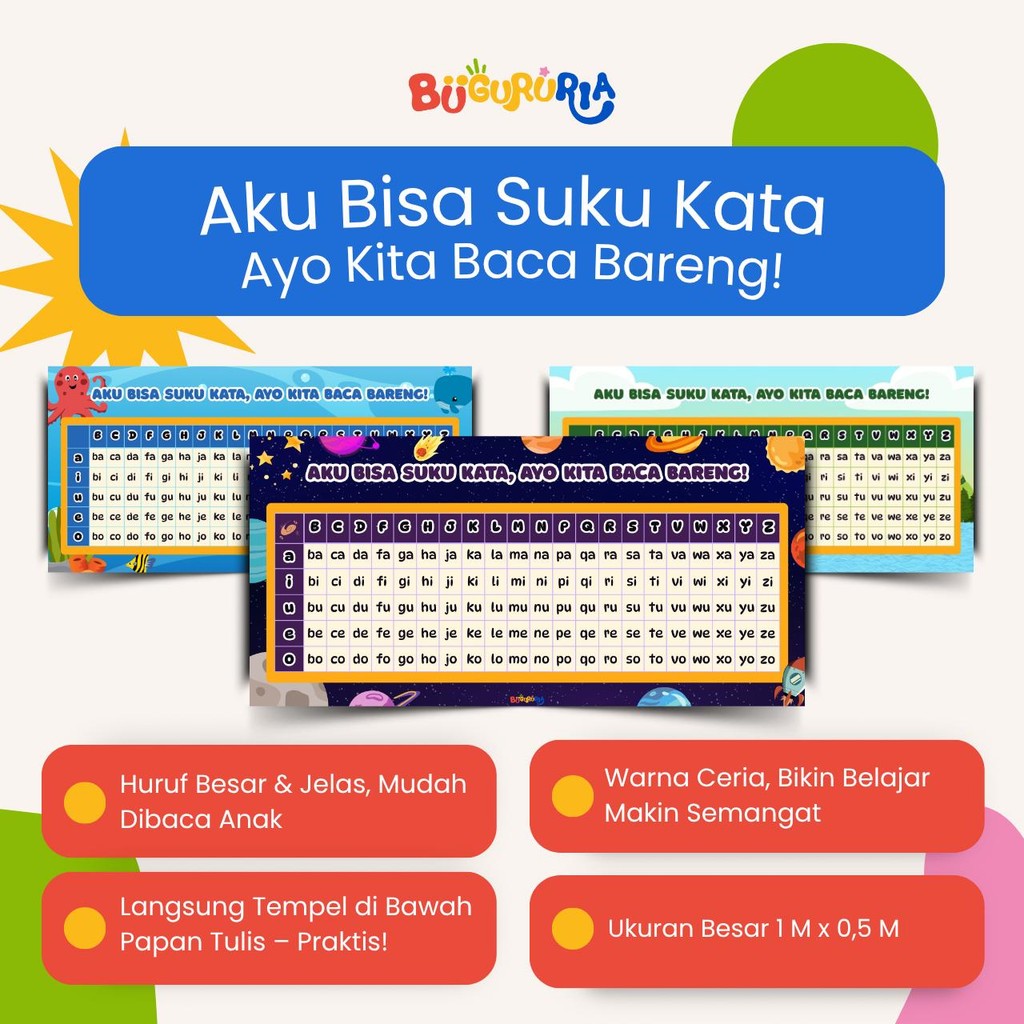 

Bu Guru Ria - Dekorasi Suku Kata — Huruf Besar, Full Color, Bikin Anak Semangat Membaca! Banner
