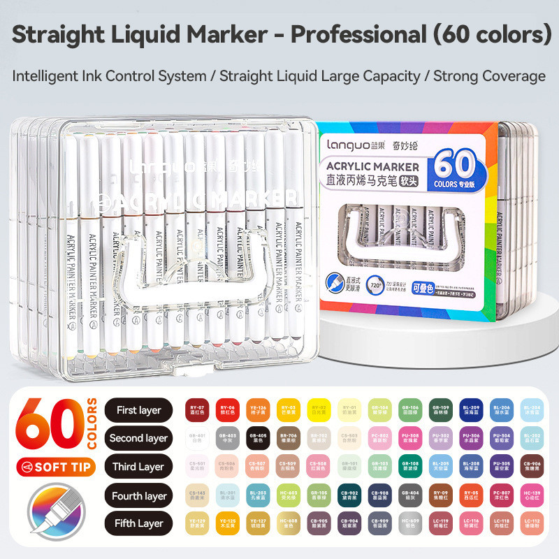 

Languo Colors Marker Pen Set Art Markers with Brush Tips Soft Head Acrylic Painting Pens Sketching Drawing School Art Supplies