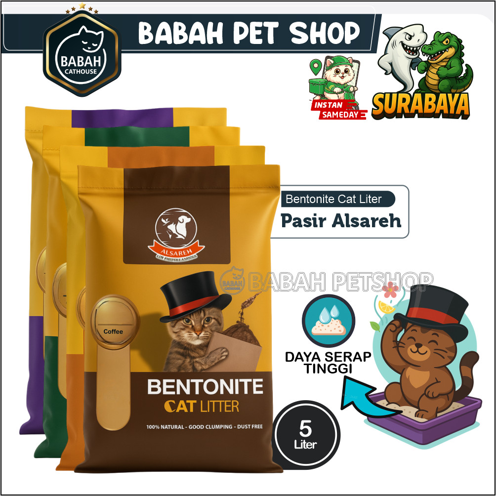 5L ALSAREH pasir kucing gumpal wangi cat litter clumping keras rasa aroma bentonite apel kopi lavend