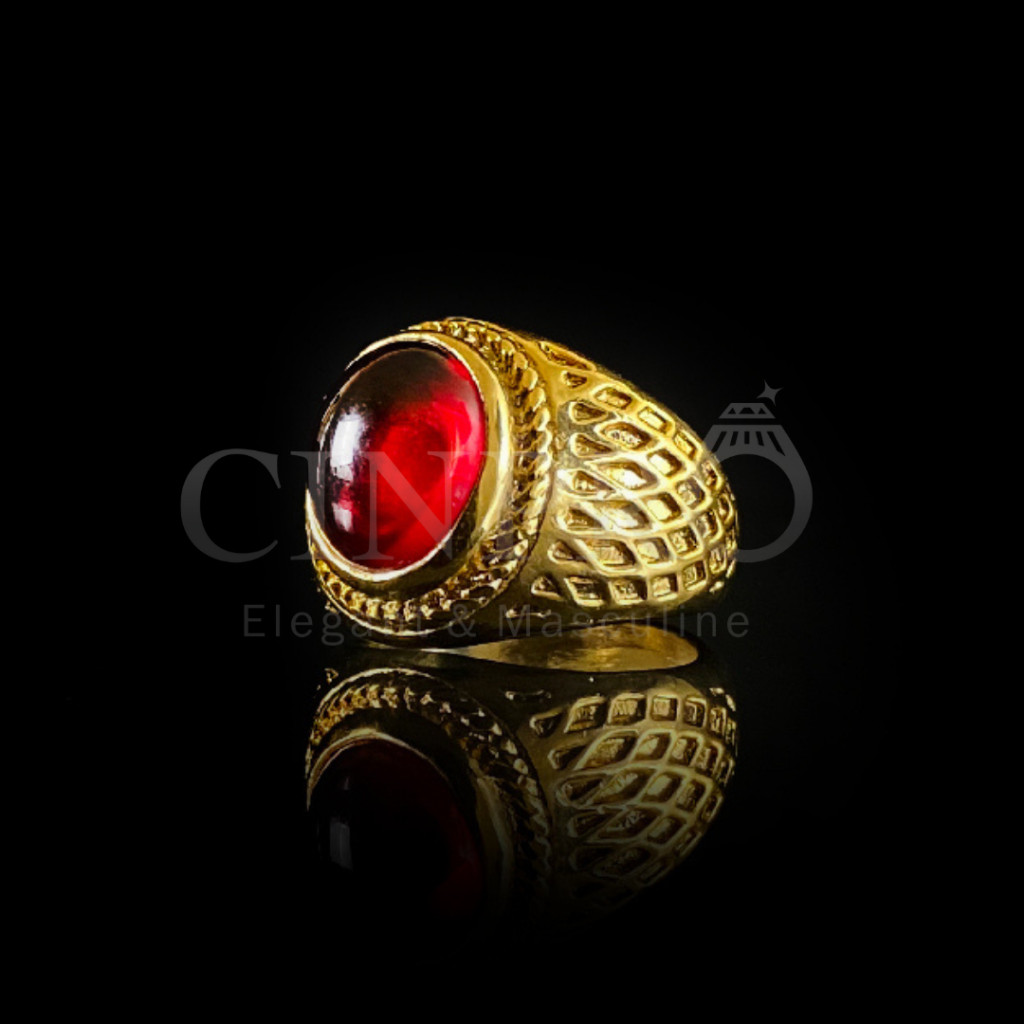 [CINPRO] Cincin Batu Pria Delima Merah Oval Mewah Elegan