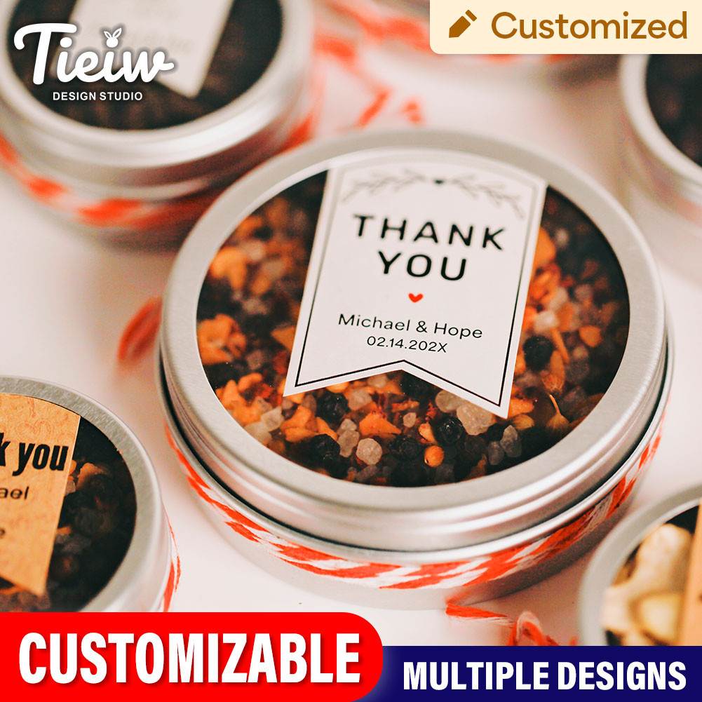 

25PCS Personalized Wedding Favor Tins Wedding Guest Gift Mini Containers Custom Metal Cans with Clear Lid for Spices Candy Seeds
