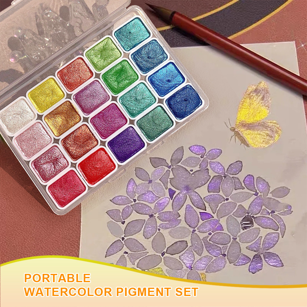 

20 Colors Solid Watercolor Paint Set Metallic Pearlescent Art Paint Sparkle Watercolor Pigments for Drawing Art Paint Supplies