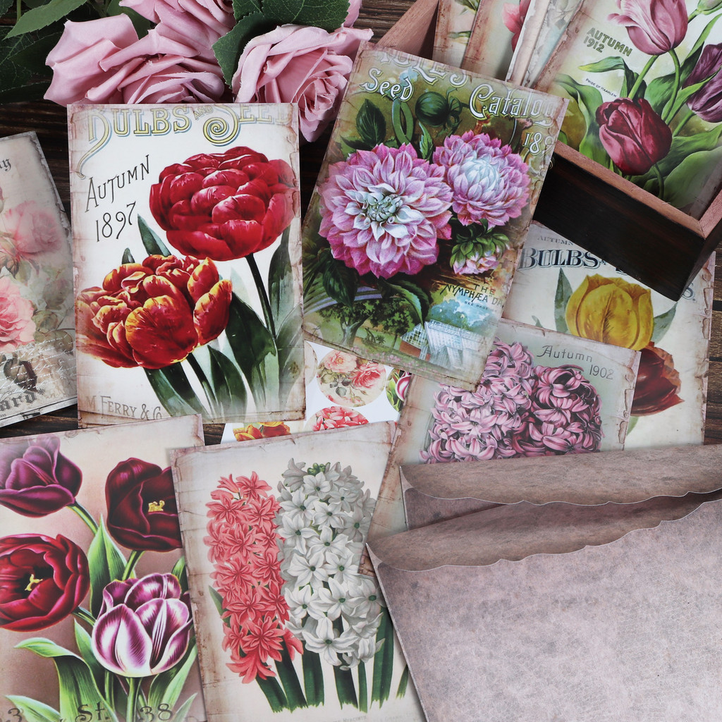 

JAIIMAN 64pieces(Envelope ,Cards ,sticker) Vintage Blossoming Romantic Postcard Set,for Blessing Cards,DIY Crafts,Junk Journal