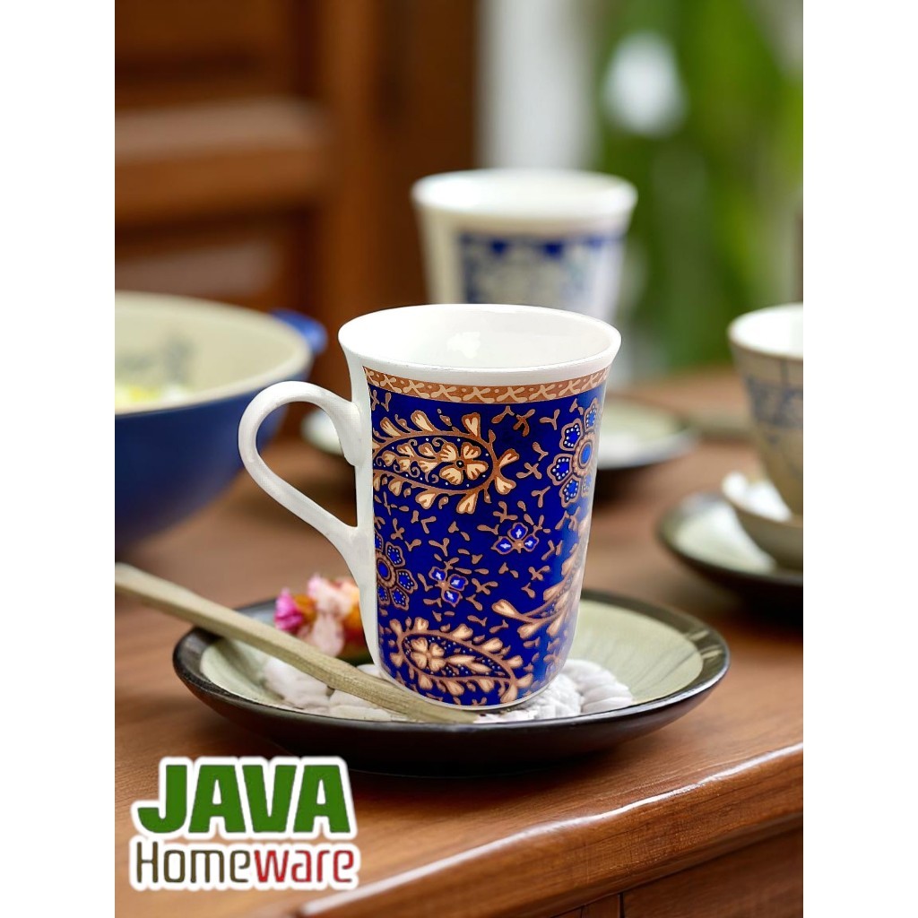 MUG KERAMIK MOTIF BATIK KAPASITAS 300ml | MUG GELAS KERAMIK BONECHINA