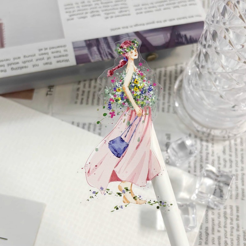 

Lovely Bohemian Flower Dress Girl Die Cut PET Washi Tape Craft Supplies DIY Scrapbooking Card Making Decorative Plan Sticker