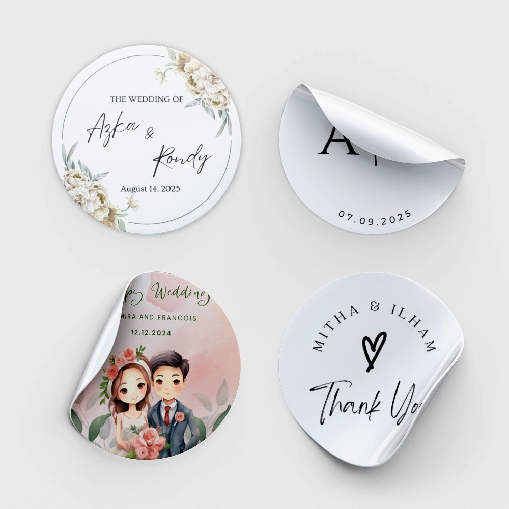 

Aneka Sticker Souvenir Bulat Stiker Wedding Pernikahan Lingkaran WB