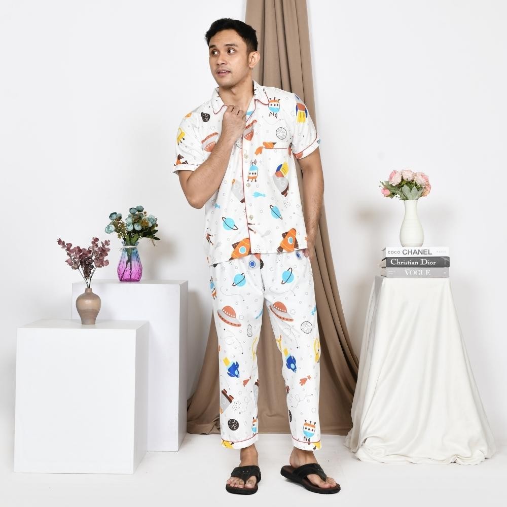 Piyama Pria ( Size XXL ) Bahan Katun Sintetis / Setelan Baju Tidur Cowok Jumbo Dewasa
