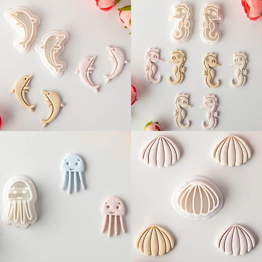 

Cartoon Ocean Series Clay Molds Summer Beach Seahorse Dolphin Jellyfish Shell Clay Earrings Cutters for Jewelry Pendant Making