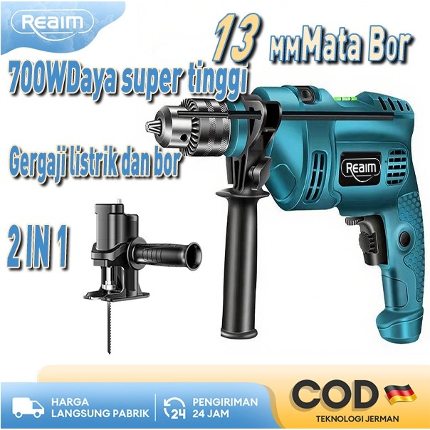 TEAMOR Reaim Mesin Bor Listrik 700w 13mm Daya super Bor listrik besar bor dinding tanpa kabel pengeb