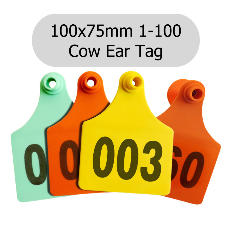 

100 PCS 100x75mm Cow Ear Tag Plus Size Cattle Head Sign Earrings Farm Animal Identification Big Card Copper Nail Number 1-100