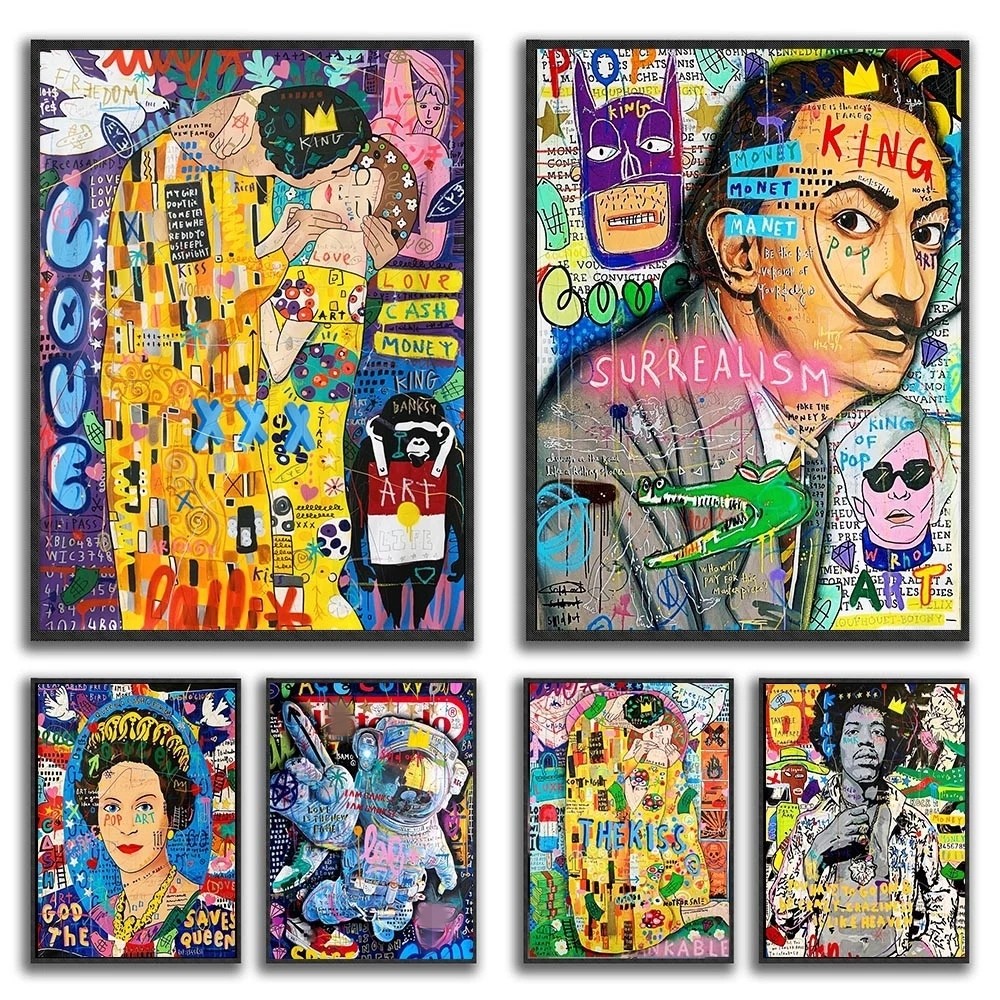 

Banksy Art Gustav Klimt Kiss Graffiti Canvas Painting Pop Street Posters and Prints Wall Art Famous Paintings for Home Decor