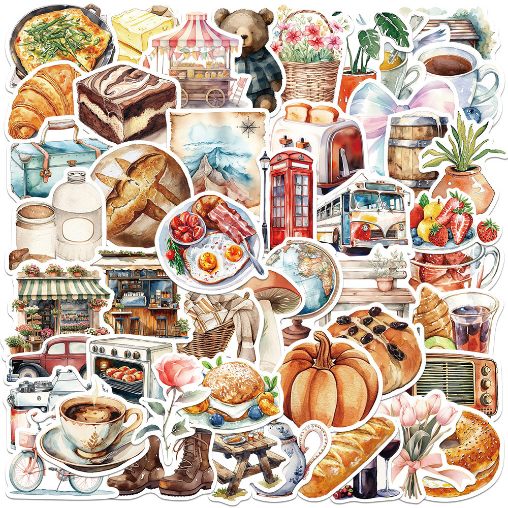 

10/25/50pcs Mixed Food Travel Holiday Graffiti Stickers for DIY Decor Stationery Suitcase Water Bottle Phone Laptop Scrapbooking