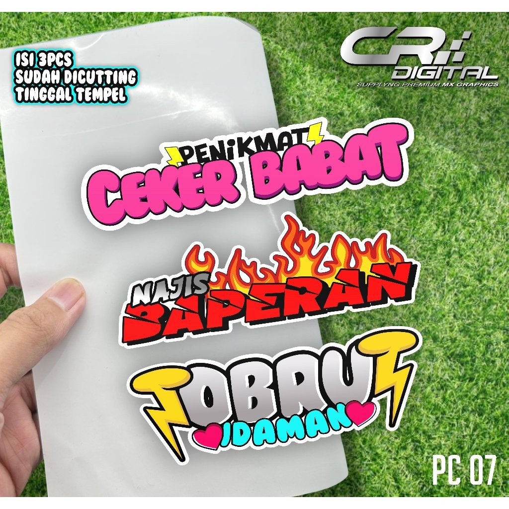 

Sticker Pack isi 3pcs Sticker Udah Di potong Sticker PENIKMAT CEKER BABAT , NAJIS BAPERAN VIRAL TERBARU PC07