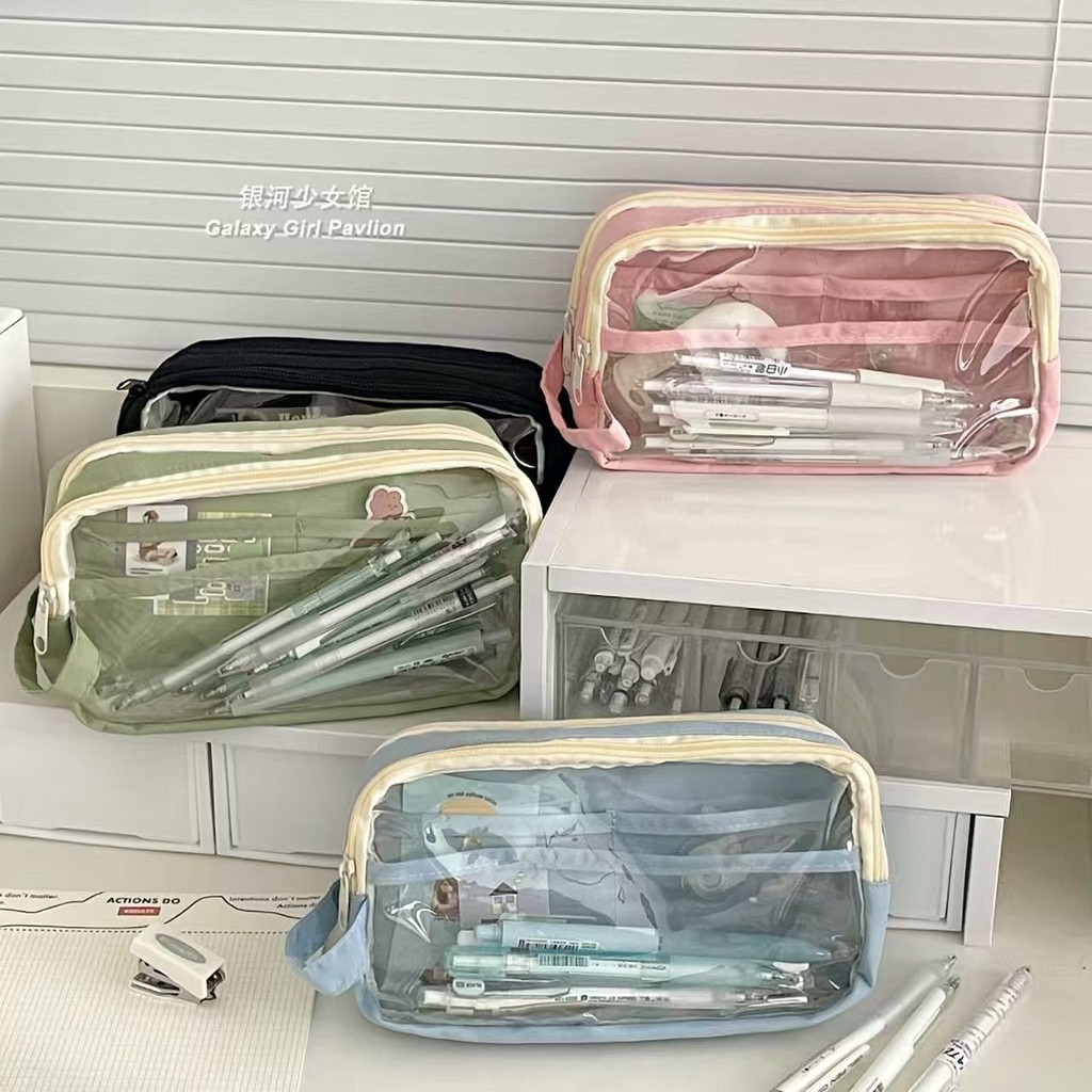 

Tempat Pensil Korea Transparan Aesthetic / Pencil Case Kapasitas Super Besar / Kotak Pensil Bahan Kanvas Untuk Sekolah Kantor