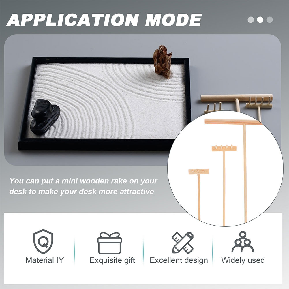 

2 Sets Mini Painting Accessories Rake Supply Heavy Duty Wooden Rakes Office Stress Relief Creative Tools Miniature Landscape