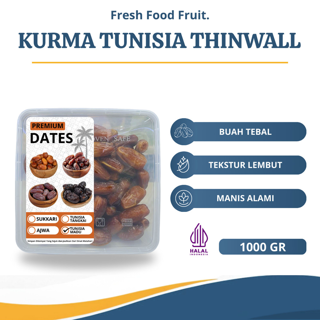 

Kurma Tunisia Thinwall 1 kg Oleh Oleh Haji Umrah Kurma Tunisia Madu Manis Lembut