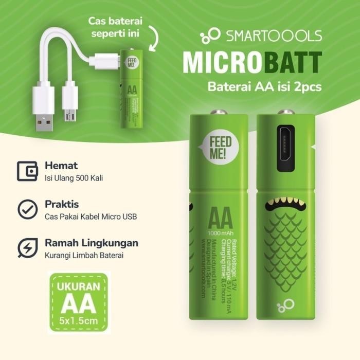 Baterai Rechargeable AA Micro USB - Microbatt Smartoools.Baterai Rechargeable AA Micro USB - Microba