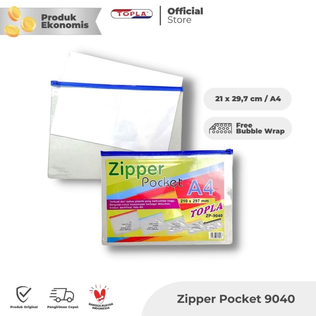 

TOPLA Zipper Pocket Mika Penyimpanan Dokumen A4 dan Barang - Transparan
